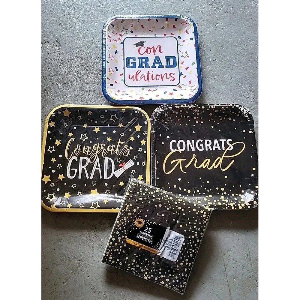 Graduation‎ Party Supplies Set Congrats Grad 3 Paper Plates 1 Napkins New